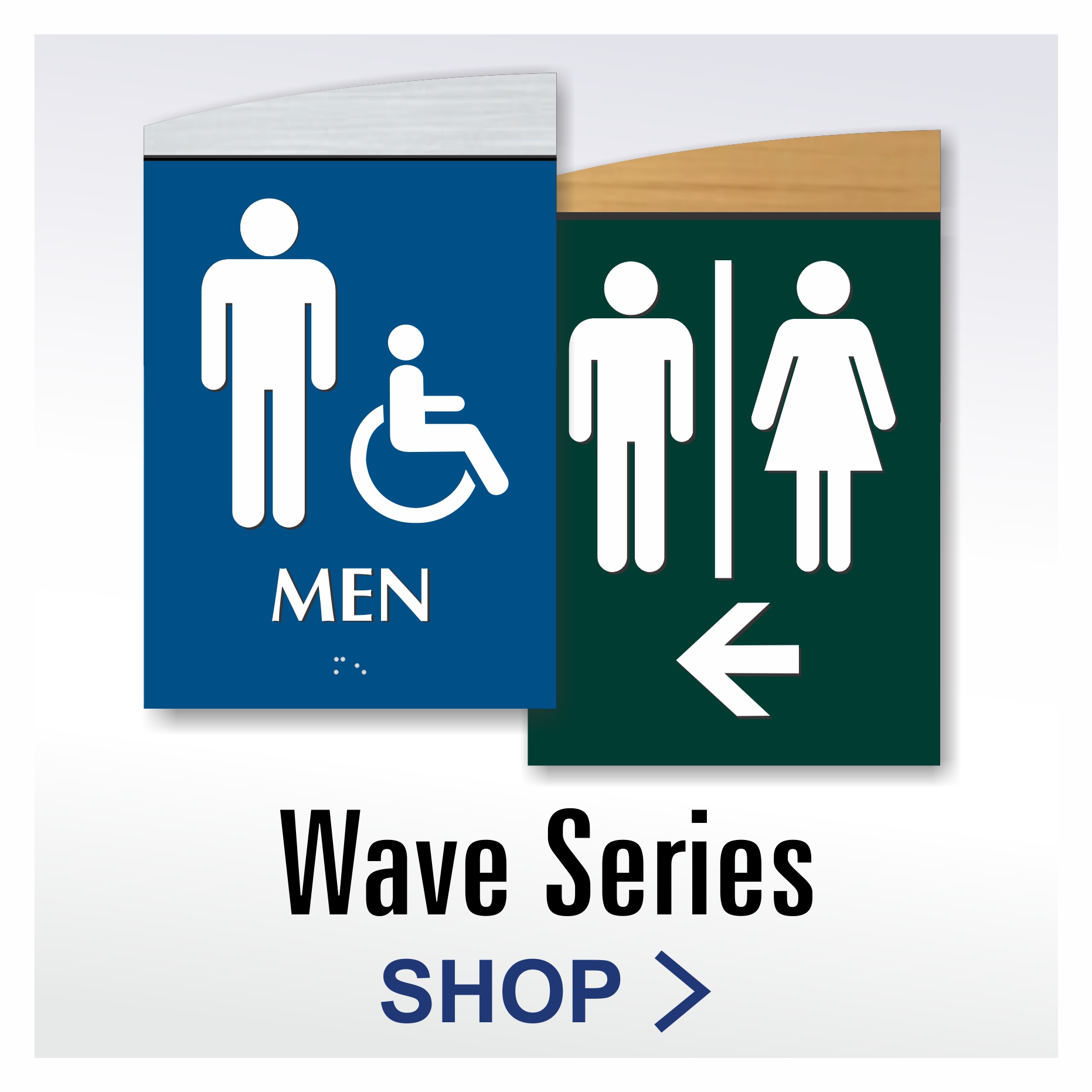 Wave Series ADA compliant custom tactile bathroom signs